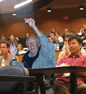 Older man in college classroom