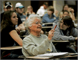 Older woman in a college classroom